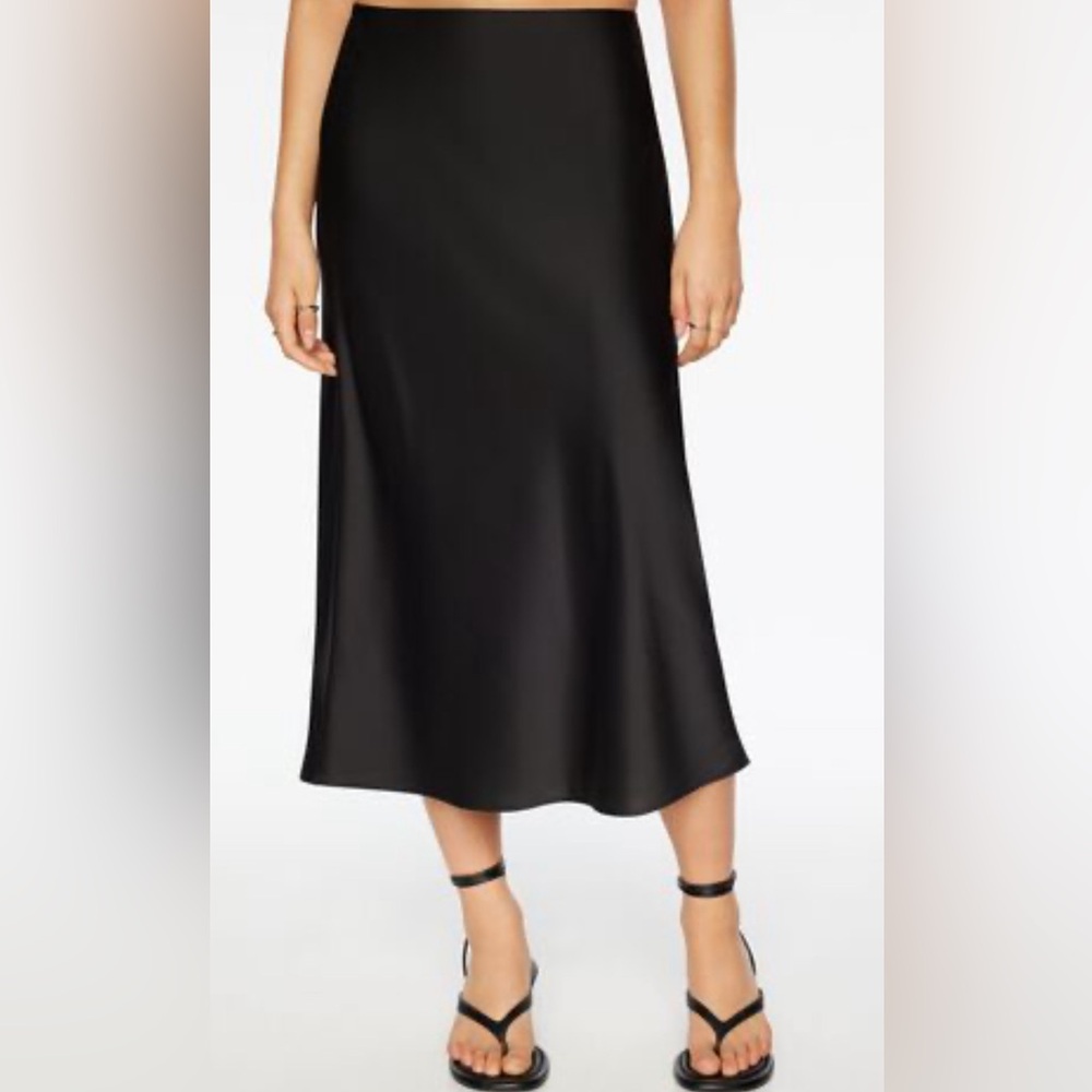 Fab Satin Black Midi Skirt